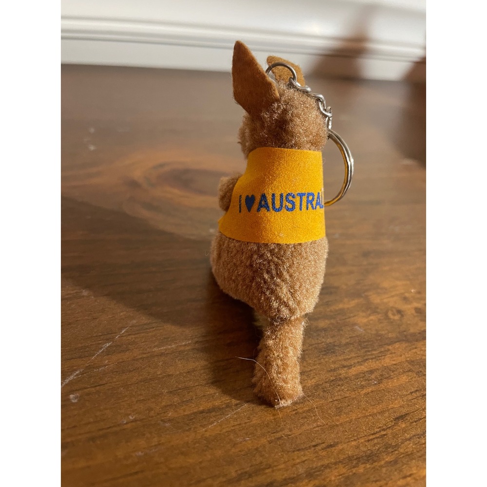 Vintage Plush Kangaroo Keychain I Love Australia Souvenir Brown Yellow Vest 2.5" - Picture 4 of 6